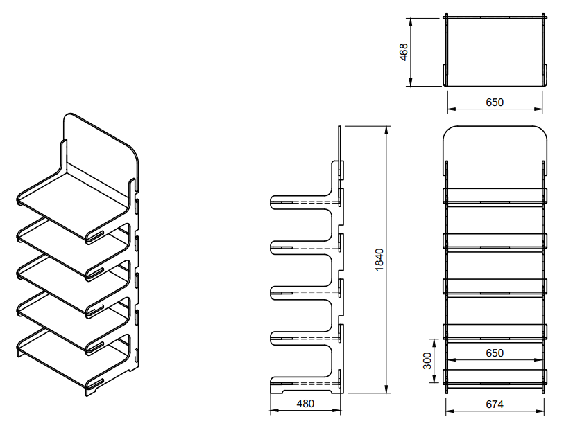 Plan technique du présentoir bois CNC